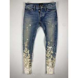 Fear of God White on Blue Splatter Denim